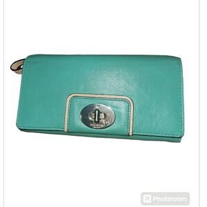 Kate Spade wristlet aqua and tan W 7" x H 4" EUC